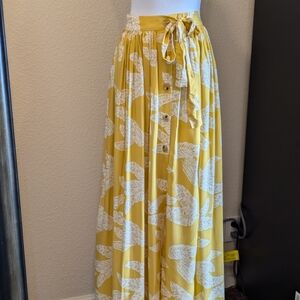 Collectif Kalua Golden Leaf Maxi Skirt | XXS / UK 6 | Yellow Tropical Print